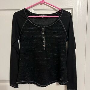 Miss Me Black Textured sheet Knit Top with frayed edges